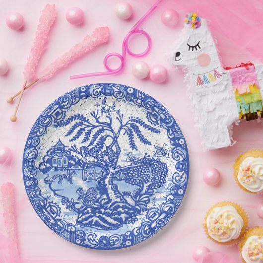 ブルーウィローリスの鳥のキツネアジアの寺院のパチパチ ペーパープレート (パーティー)