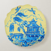 ブルーウィロー中国オンバターイエローピロー ラウンドクッション (裏面)