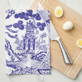 ブルーウィロー中国パターンアンティークヴィンテージモノグラム キッチンタオル (四つ折り)