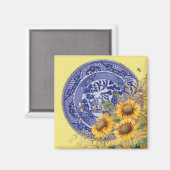 ブルーウィロー中国プレートひまわり&ビーズマグネット マグネット (正面/裏面)