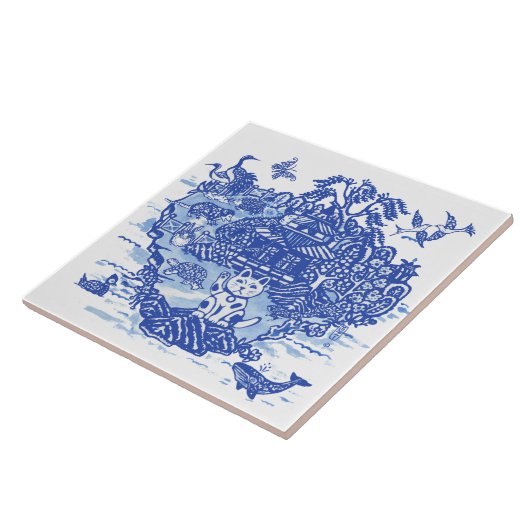 ブルーウィロー珍しいおもしろい動物イグアナハリネズミ  タイル (側面)