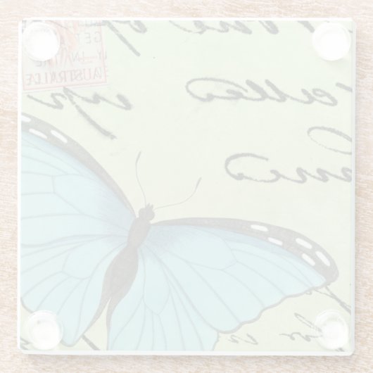 ブルーウィングバタフライティール(緑がかった色)葉書 ガラスコースター (裏面)