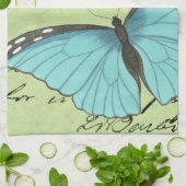 ブルーウィングバタフライティール(緑がかった色)葉書 キッチンタオル (折り畳み)