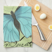 ブルーウィングバタフライティール(緑がかった色)葉書 キッチンタオル (四つ折り)