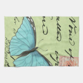 ブルーウィングバタフライティール(緑がかった色)葉書 キッチンタオル (横)