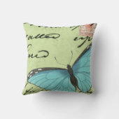 ブルーウィングバタフライティール(緑がかった色)葉書 クッション (裏面)