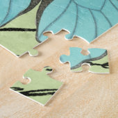 ブルーウィングバタフライティール（緑がかった色）葉書 ジグソーパズル (側面)