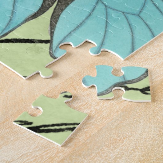 ブルーウィングバタフライティール（緑がかった色）葉書 ジグソーパズル (側面)