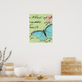 ブルーウィングバタフライティール(緑がかった色)葉書 ポスター (キッチン)