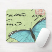 ブルーウィングバタフライティール(緑がかった色)葉書 マウスパッド (マウス)