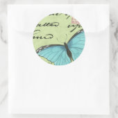 ブルーウィングバタフライティール(緑がかった色)葉書 ラウンドシール (バッグ)