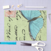 ブルーウィングバタフライティール（緑がかった色）葉書 薄葉紙 (クラフト)