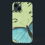 ブルーウィングバタフライティール（緑がかった色）葉書 iPhone 13ケース<br><div class="desc">このティール（緑がかった色）運はこの美しいのメッセージ。繊細な青い翼の蝶がカードの上に置かれ、それが含むスクリプトの一部を隠している。このVision Studioプリントはあなたの家素晴らしに追加されるだろう！</div>