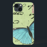 ブルーウィングバタフライティール（緑がかった色）葉書 iPhone 13ケース<br><div class="desc">このティール（緑がかった色）運はこの美しいのメッセージ。繊細な青い翼の蝶がカードの上に置かれ、それが含むスクリプトの一部を隠している。このVision Studioプリントはあなたの家素晴らしに追加されるだろう！</div>