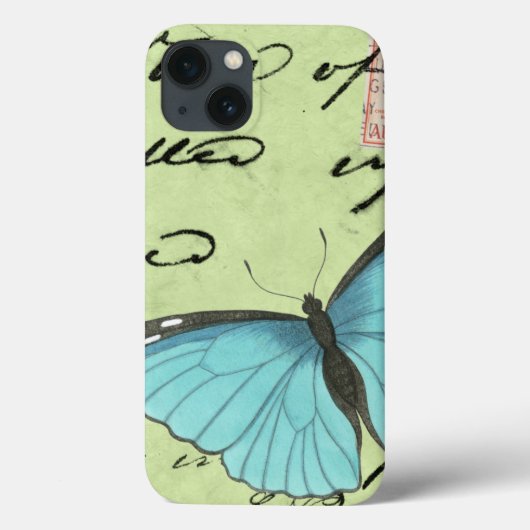 ブルーウィングバタフライティール(緑がかった色)葉書 Case-Mate iPhoneケース (裏面)