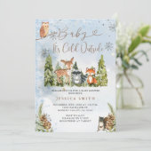ブルーウィンターアニマルウッドランドボーイベビーシャワー 招待状 (スタンド正面)