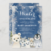 ブルーウィンターアークティスオンダーランド誕生日 招待状 (正面/裏面)