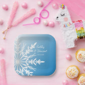 ブルーウィンターウェディングの白いスノーフレーク ペーパープレート (パーティー)