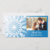 ブルーウィンターウェディングホワイトスノーフレークありがとう サンキューカード (正面)