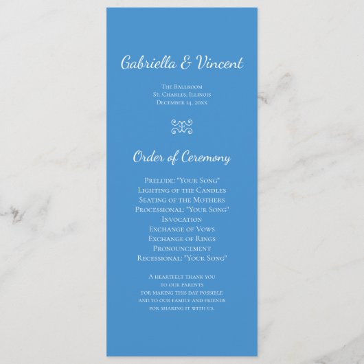 ブルーウィンターウエディングプログラムのホワイトスノーフレーク プログラム (裏面)