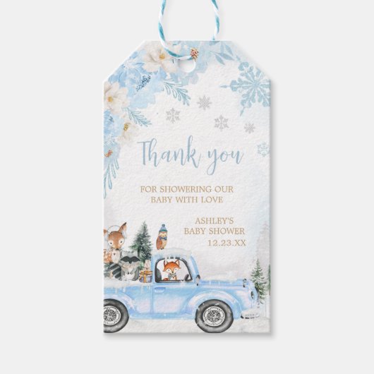 ブルーウィンターウッドランドトラックメッセージカード ギフトタグ (正面)