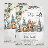 ブルーウィンターウッドランドベイビーシャワー 招待状 (正面/裏面)