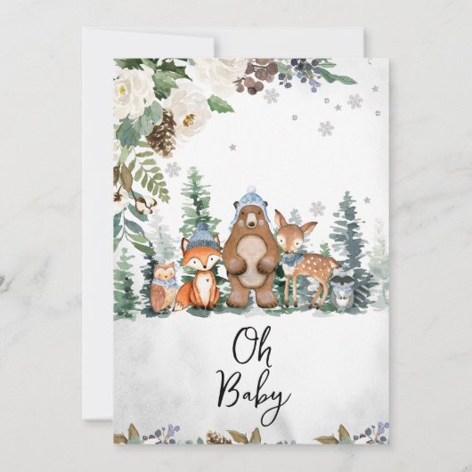 ブルーウィンターウッドランド赤ちゃんシャワー 招待状 (裏面)