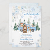 ブルーウィンターウッドランド赤ちゃんシャワー 招待状 (正面/裏面)