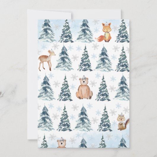 ブルーウィンターウッドランド赤ちゃんシャワー 招待状 (裏面)