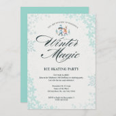 ブルーウィンターエレガントスノーフレーク子供の誕生日パーティー 招待状 (正面/裏面)