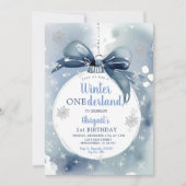 ブルーウィンターオネダーランドクリスマスオーナメント誕生日 招待状 (正面)