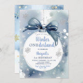 ブルーウィンターオネダーランドクリスマスオーナメント誕生日 招待状 (正面/裏面)