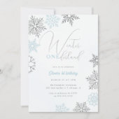 ブルーウィンターオネダーランドシルバーグリッター1st Birthday 招待状 (正面)