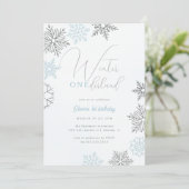 ブルーウィンターオネダーランドシルバーグリッター1st Birthday 招待状 (スタンド正面)