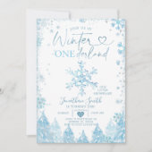 ブルーウィンターオネダーランドスノーフレーク1st誕生日 招待状 (正面)