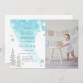 ブルーウィンターオネダーランド誕生日招待状写真 招待状 (正面/裏面)