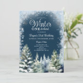 ブルーウィンターオンデーランドシルバースノーフレークバースデー 招待状 (スタンド正面)