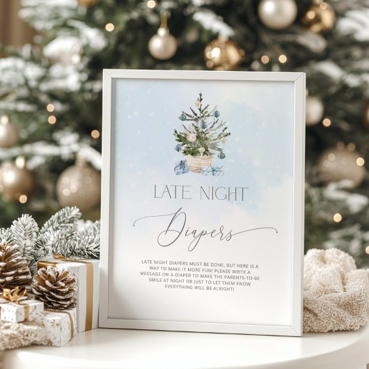 ブルーウィンタークリスマスの木レイトナイトおむつ ポスター