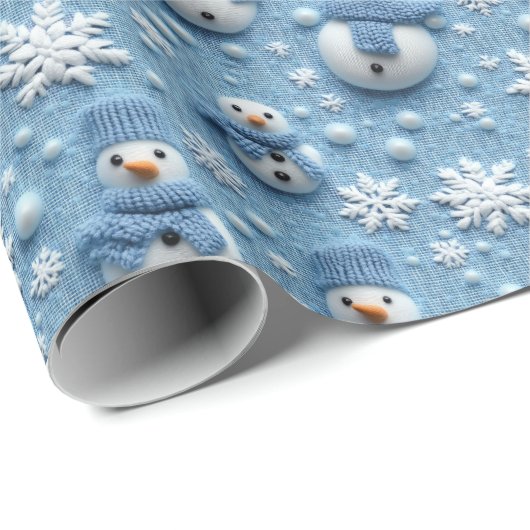 ブルーウィンタークリスマスソウマン&スノーフレーク ラッピングペーパー (ロールコーナー)