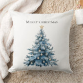 ブルーウィンタークリスマスツリー金ゴールドスター クッション (ブランケット)