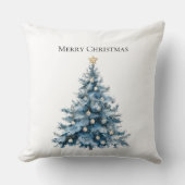 ブルーウィンタークリスマスツリー金ゴールドスター クッション (正面)