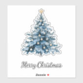 ブルーウィンタークリスマスツリー金ゴールドスター シール (シート)