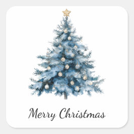ブルーウィンタークリスマスツリー金ゴールドスター スクエアシール