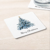 ブルーウィンタークリスマスツリー金ゴールドスター スクエアペーパーコースター (アングル)