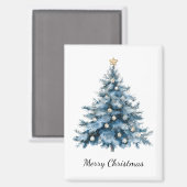 ブルーウィンタークリスマスツリー金ゴールドスター マグネット (正面/裏面)