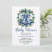 ブルーウィンタークリスマスベルの赤ちゃんシャワー 招待状 (スタンド正面)