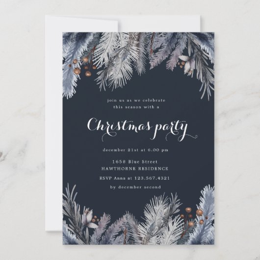 ブルーウィンターグリーンリークリスマスパーティの招待状 招待状 (正面)