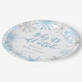 ブルーウィンターシルバー雪の赤ちゃんシャワーバルーン ペーパープレート (アングル)