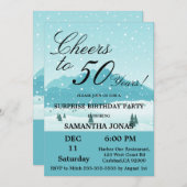 ブルーウィンターシーナリーブルーサプライズ50誕生日 招待状 (正面/裏面)