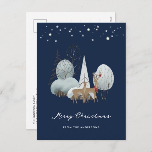 ブルーウィンターシーンスターフォレストディアクリスマス シーズンポストカード (正面/裏面)
